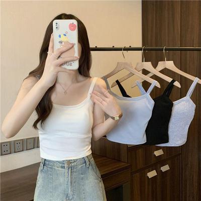 Korean Style Women's Camisole Vest with Fixed Cups, Anti-Exposure Sports Tube Top (Wire-Free)