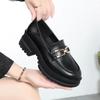 Weiches Leder Einzelne Schuhe Damen Frühling und Herbst Slipper Damen Mittelhoch Absatz Dickabsatz Dicksohlige Kleine Lederschuhe