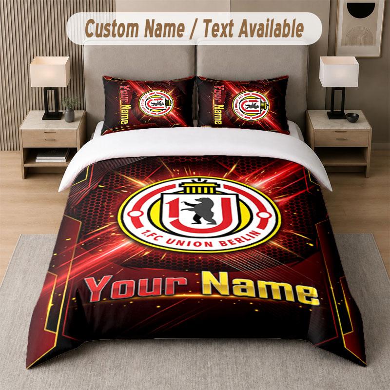 Custom Bedding Set Union Berlin FC Pattern, Print Name Text 1 Duvet Cover Plus 2 Pillowcases Home Textile