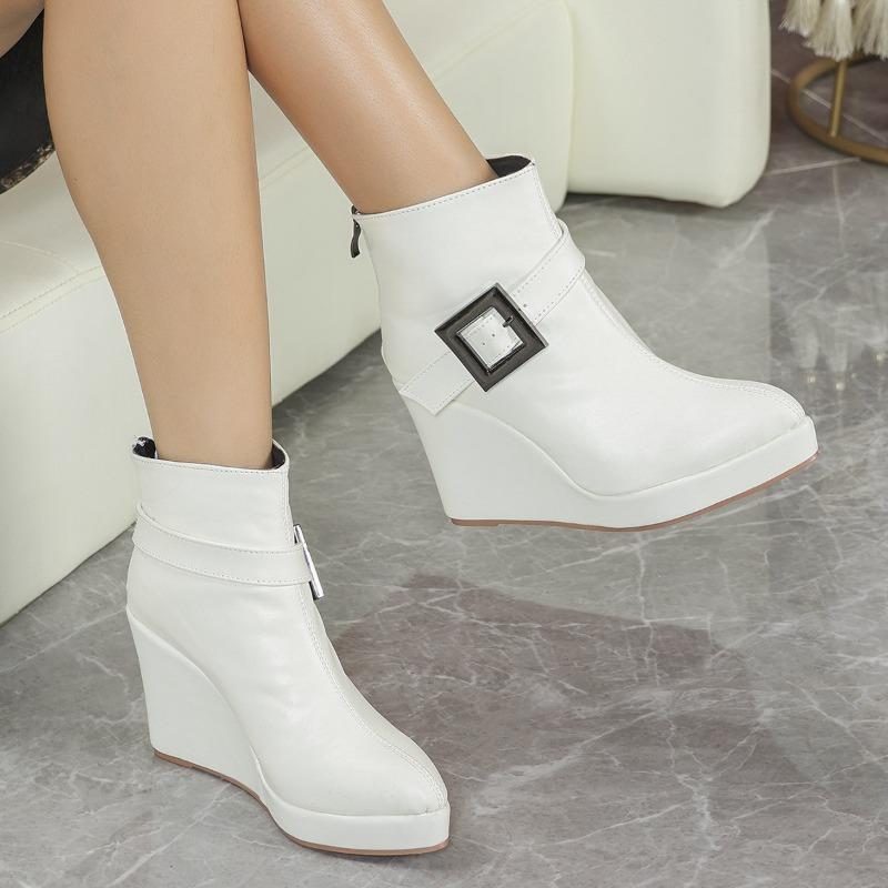 2026 Frühling Herbst Schuhe Damen Hohe Absätze Stiefel Mode Modern Damen Keilschuhe 10cm Schwarz Weiß Übergröße 42