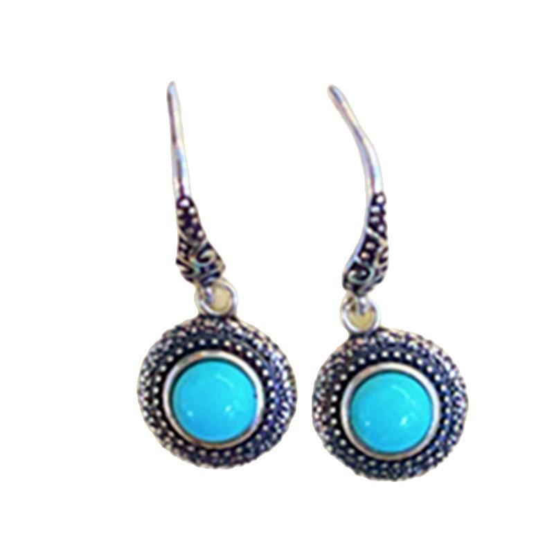Europäische & Amerikanische S925 Silber Türkis Retro Böhmische Hängeohrringe mit Ohrhaken