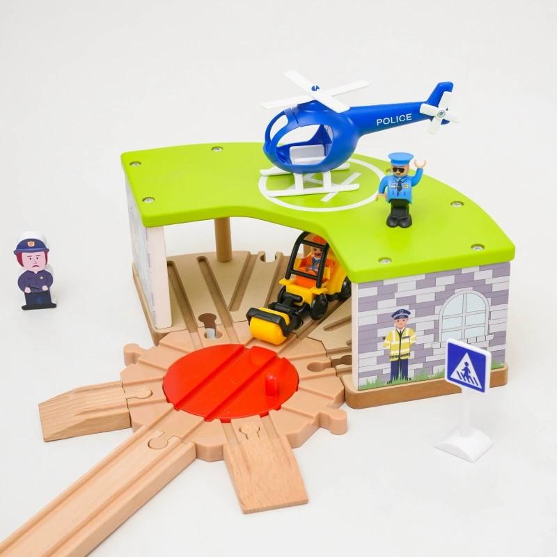 First-Class Assembled High-Standard Wooden Premium-Quality Train Top-Grade Track Collection Kit City-Area Top-Grade Blue Premium-Quality Bridge