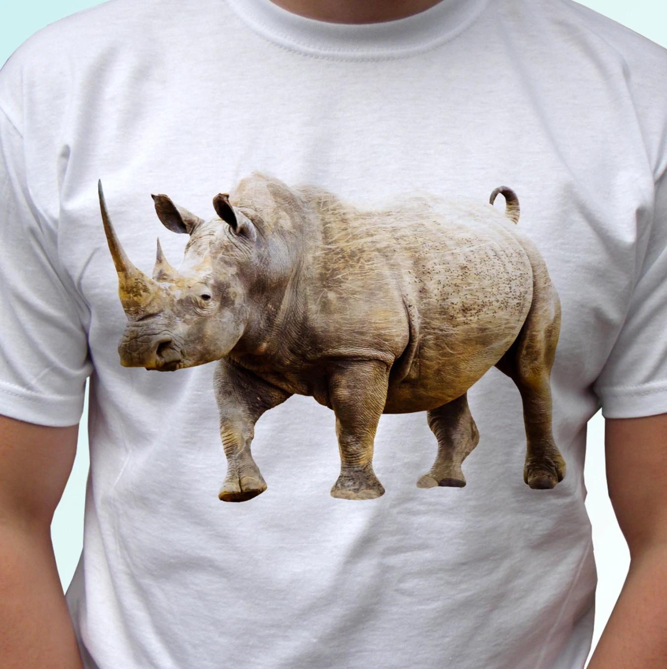 Rhino white kids boys T-Shirt animal rhinoceros tee top design - s s kids baby 110