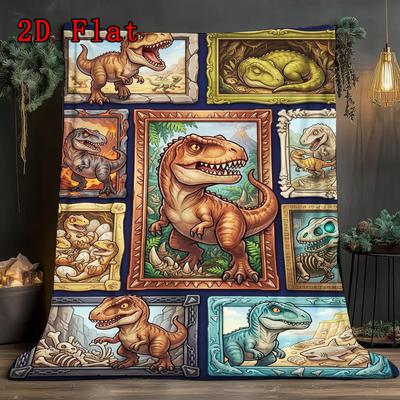Dinosaur Collection 2D Flat Pattern Flannel Blanket, High Quality All Seasons, Home Decor, Warmth and Comfort, Perfect for Christmas Gifts.