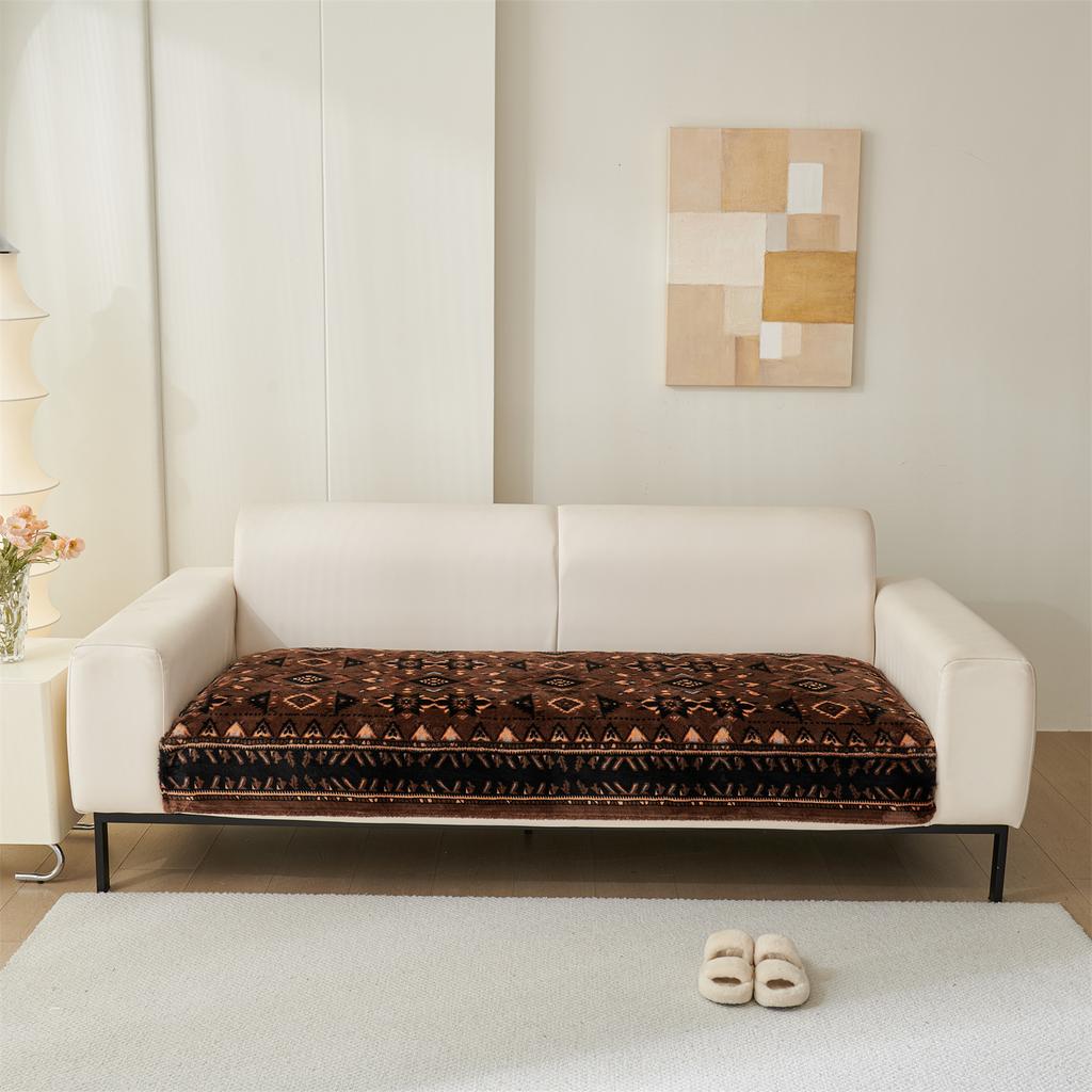 1pc Boho Print Flannel Fleece Autumn/Winter Thicken Plush Sofa Cover for Living Room Couch Cushion Slipcover Furniture Decor