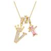 Copper Zirconia Letter Necklace with Gold-Plated Crown Pendant – Fashionable 26-Letter Accessory