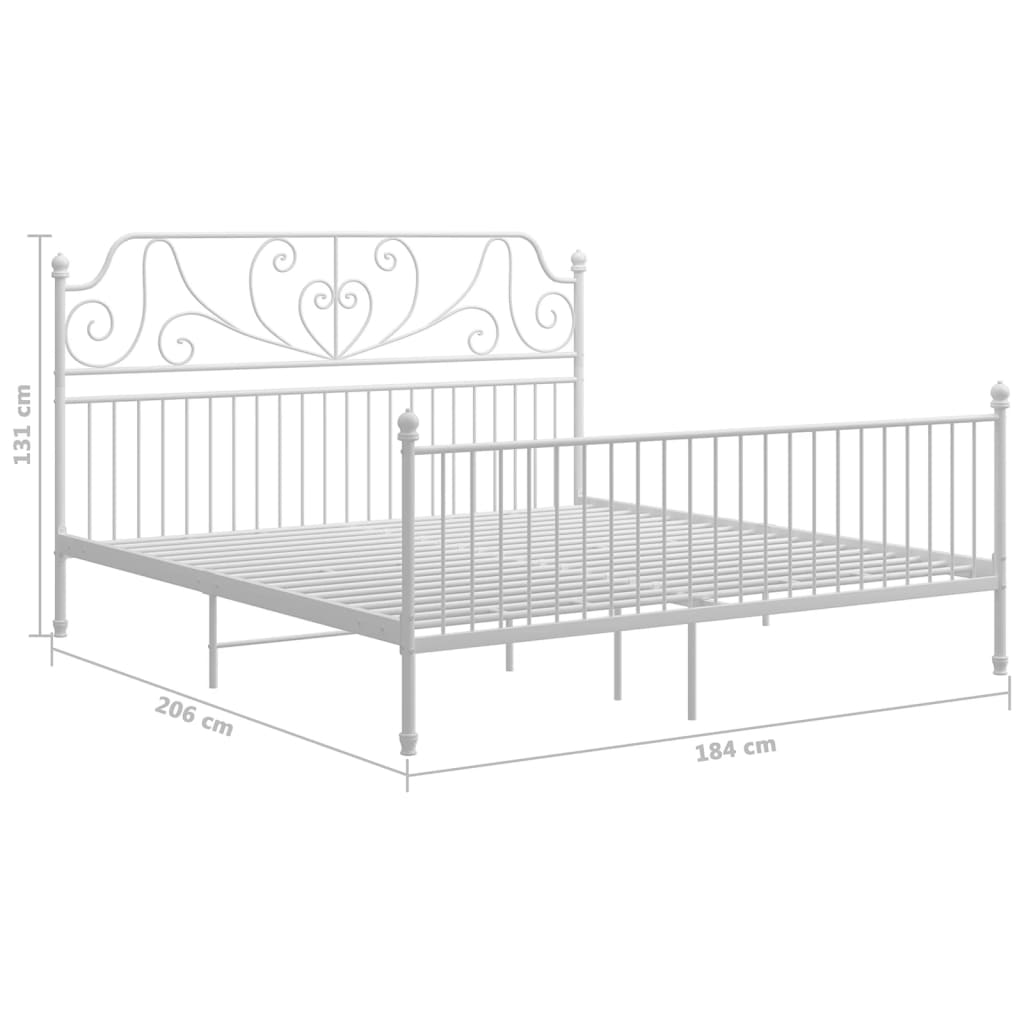 Vidaxl Bed Frame, White, Metal, 180 X 200 Cm