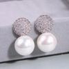 Huitan Temperament Women's Imitation Pearl Earrings with Bling Bling CZ Silver Color Statement Earrings Party Fashion