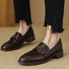 Cowhide version~ Camellia platform loafers women's black round head single shoes soft sole one pedal British style small leather shoes