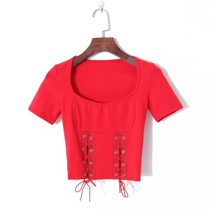 

Женская модная футболка с перекрестной шнуровкой, приталенная, с коротким рукавом Red S