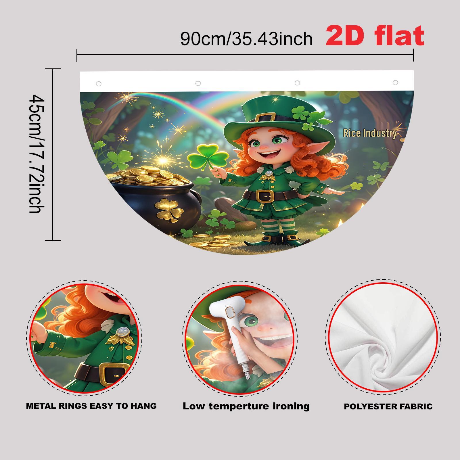 St. Patrick s Day 2026 Four-Leaf Clover Semi-Circular Flag Decoration 45x90cm