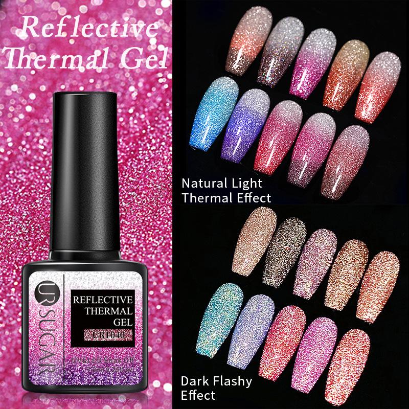 Bouncing Warm Glitter Powder Broken Diamond Glue, Bright And Explosive Glitter Phototherapy Glue Removable Color-Changing Nail Polish Glue Set