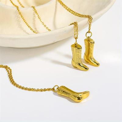 Retro Cowboy Boots Pendant Necklace with Small Design Gold Boots Clavicle Pendant Necklace
