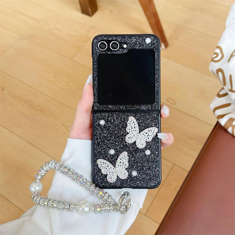 

Роскошный блестящий 3D-чехол-браслет с бабочками для Samsung Galaxy Z Flip 6 5 4 3 Flip5 Flip4 Flip3 5G чехол-цепочка на запястье For Samsung Galaxy Z Flip 3