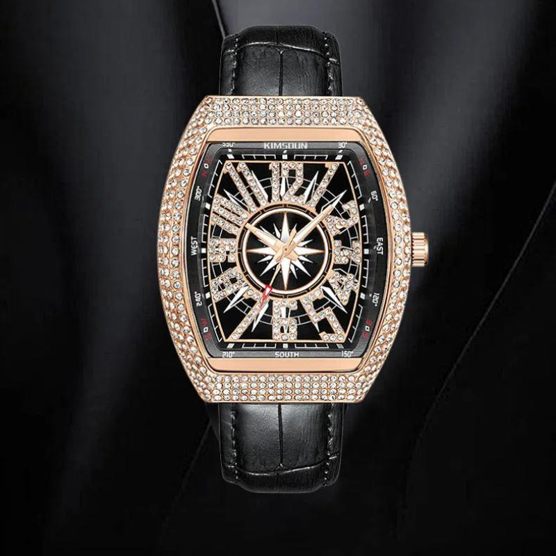 KIMSDUN Men's Watches Luxury Metal Sky Star Fashion Barrel Full Diamond Large Dial Waterproof Luminous Male Quartz Clock Watch