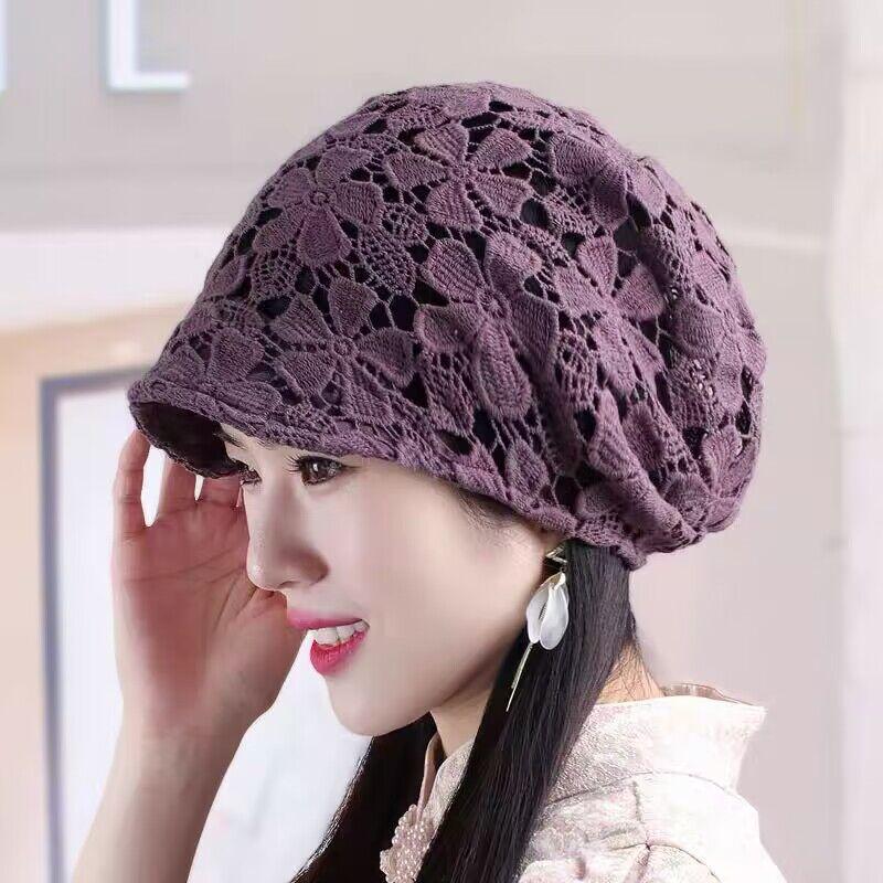 

Тонка квіткова мереживна шапочка-біні для прикриття сивого волосся та лисини - Жіночий головний убір