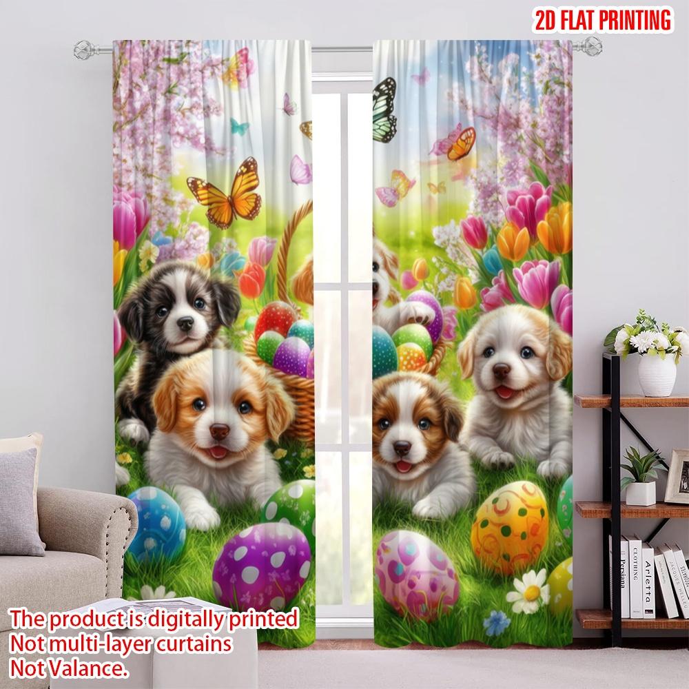 

2pcs,2D plane printing Popular Curtains Spring Pups Picnic Durable Polyester (without rod) Decorations Outdoor for Bedroom 52.50 × 116.00 cm 2 pcs