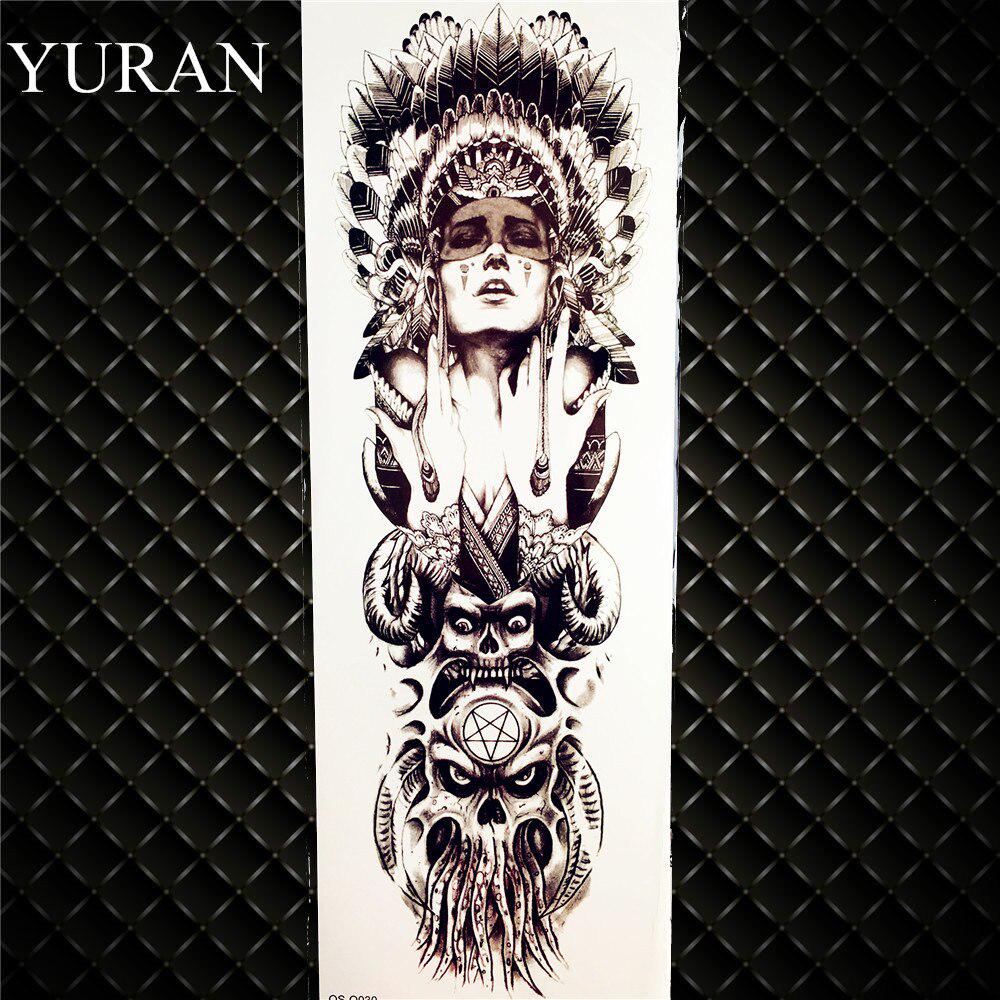 Całe ramię nogi Sexy tymczasowa naklejka tatuaż realistyczne fałszywe wodoodporne czaszki kompas duży tatuaż moda kwiat rękaw tatuaż dla kobiet