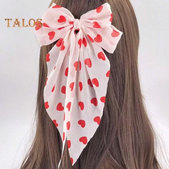 Women Hairpin Bow Shape Ribbon Heart-Shaped Pattern Hair Clip Spring Clip Back Head Hair Accessories Wedding Gift