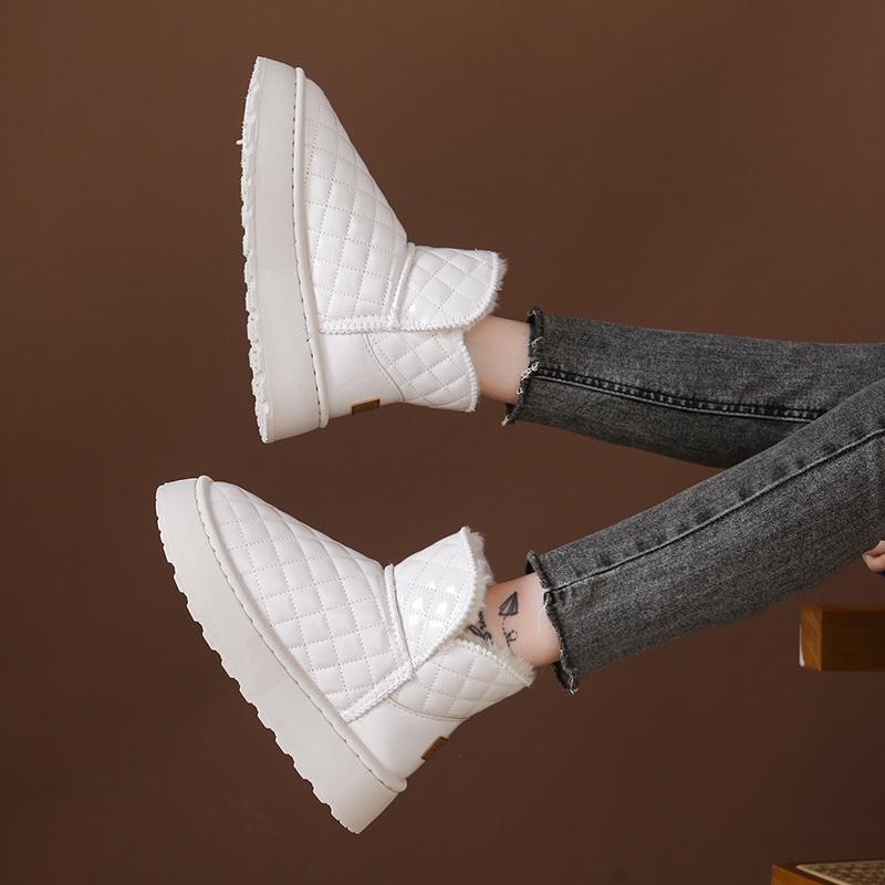 

Fashion Retro Platform Soft Leather Snow Boots Women s Fall Winter 2025 Niche Solid Color Fashion Booties 41 белый