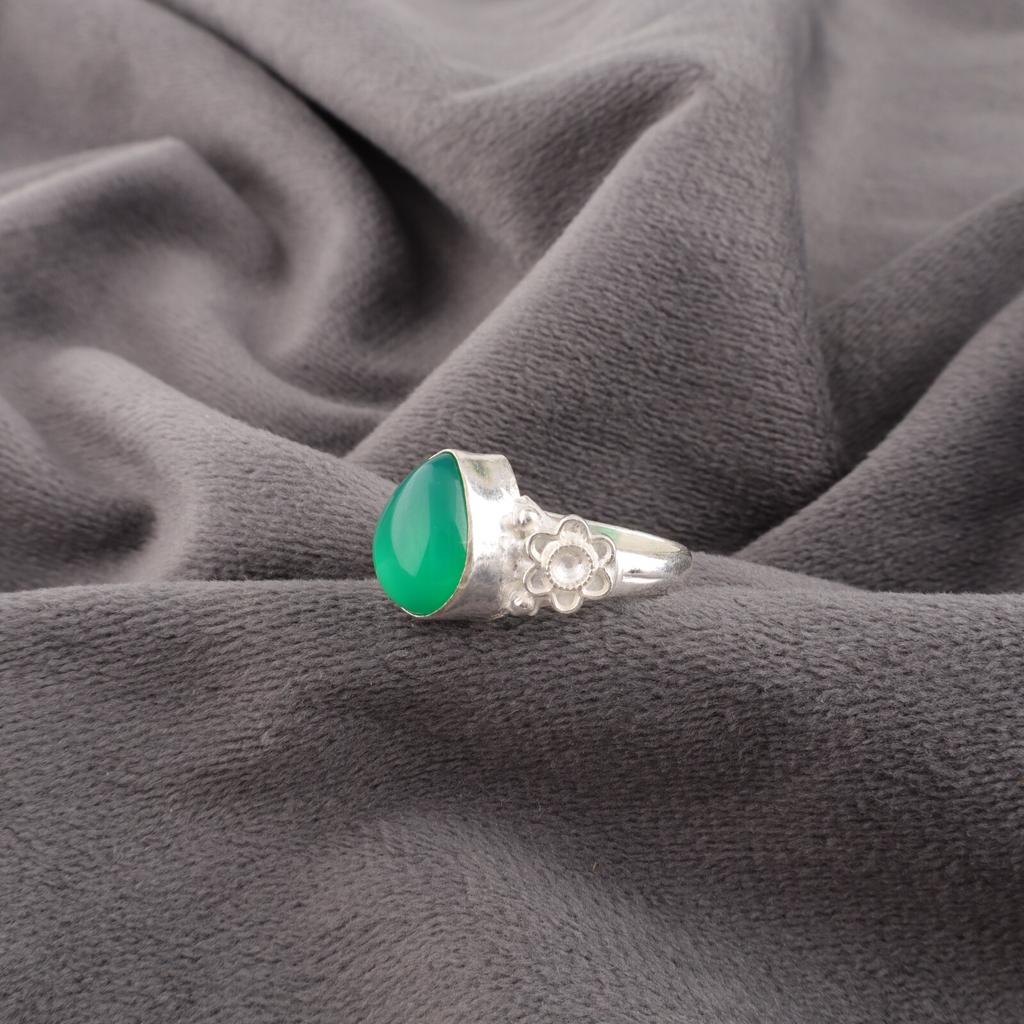 Green Onyx Gemstone 925 Sterling Silver Handcrafted Jewelry Wedding Ring For Her RR-59-34