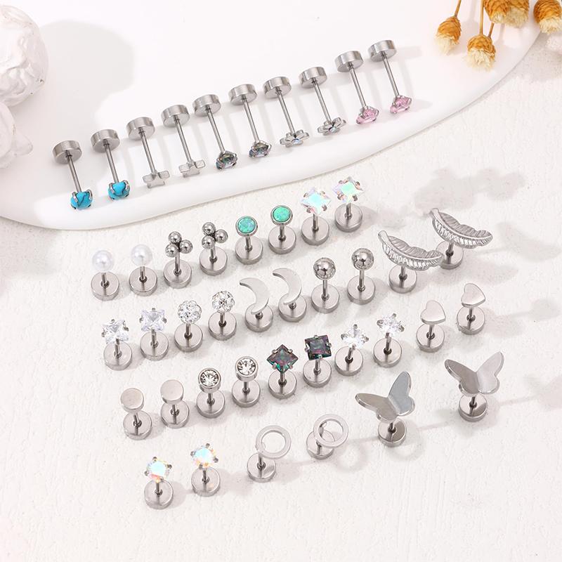 2 ks/Sada Nerezová ocel Srdce Měsíc Stud do ucha Šroubek Kulatý Stud Náušnice pro ženy Módní Piercing ucha Tragus Chrupavka Body Piercing