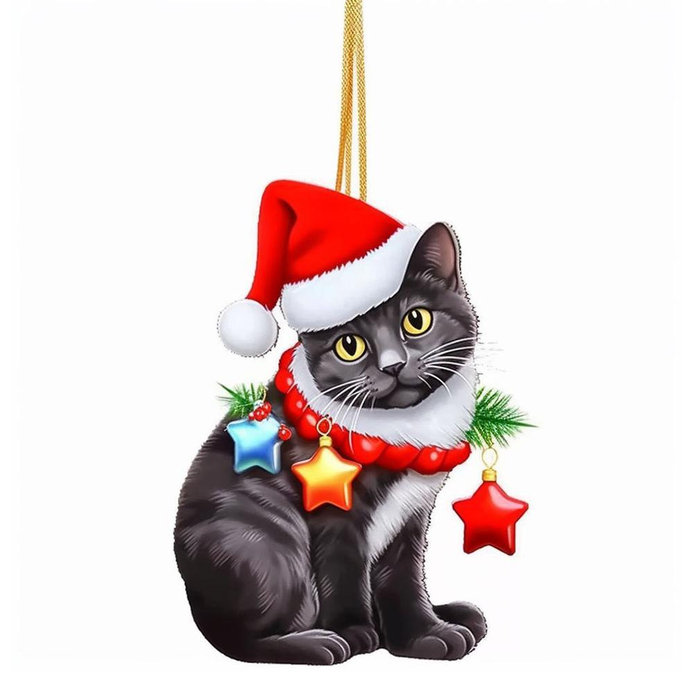Cute Cat Pendant Cartoon 2D Acrylic Christmas Kitten Charm Ornament Funny Christmas Cat Ornament For Homes Christmas Tree Cars