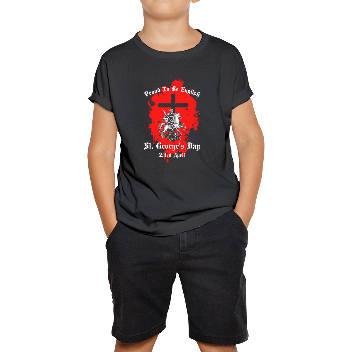 Proud To be English St George s Day 23rd April Christians Feast Day Knight & Horse Saint George day Warrior Fighter Patriotic Kids T Shirt 100