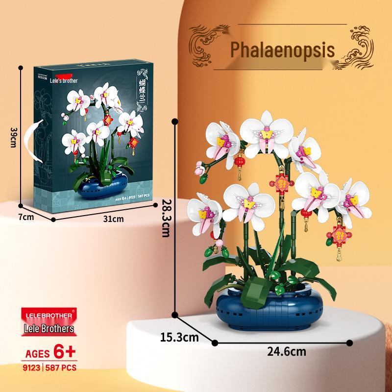 Blocuri Florale de Festivalul Primăverii: Buchet Floare de Piersic & Phalaenopsis Plantă la Ghiveci Jucărie Ornamente Anul Nou