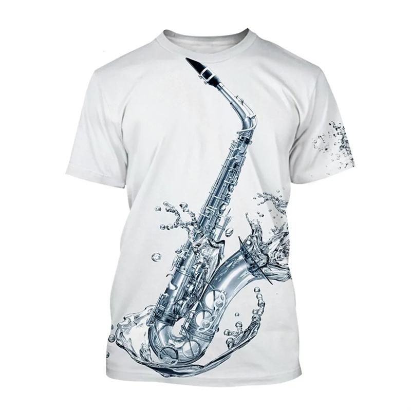 Classic Men's T-shirt Summer Music Saxophone 3d Print Streetwear Tees Casual Blouse Shirt Oversized Loose Ropa Hombre Male Tops