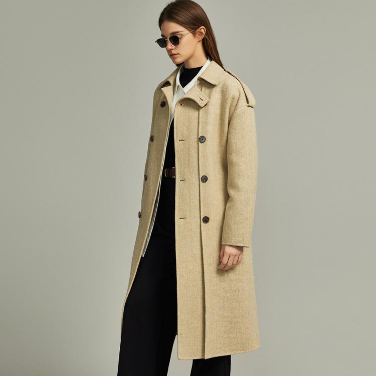 ELLE Double-Breasted Minimalist Casual Lapel Coat Women Coats EN36434