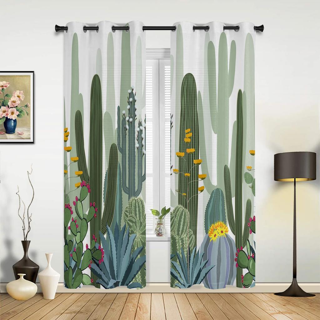 Cactus Tropical Plant Window Curtains Home Decoration Living Room Curtains Window Treatments Drapes Cortinas For Kitchen Bedroom