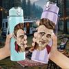 1PC Retro young male actor portrait print 750ml colorful plastic sports water bottle leakproof pop up lid with straw for outdoor work home use