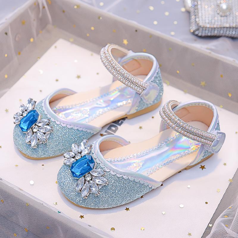 2024 New Girls Sandals Toes Wrapped Versatile Rhinestones Cute Rhinestones Kids Fashion Non-slip Princess Mary Janes for Wedding