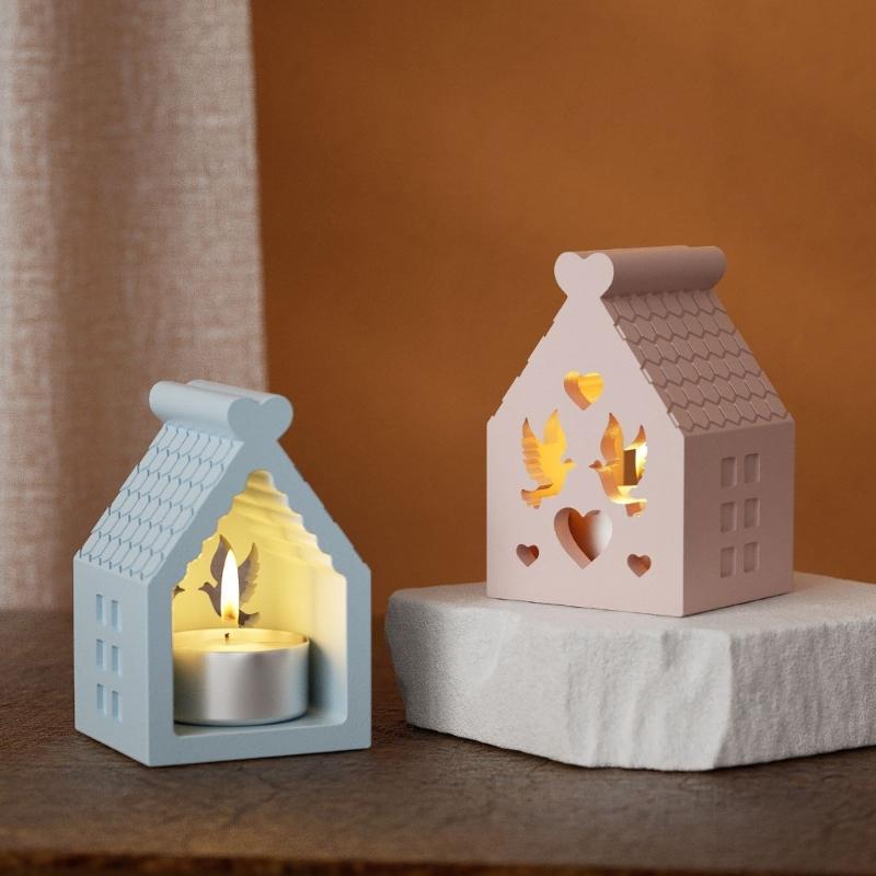 Silicone Molds for Creating Candle Stand and Night Light Tealight Holder Mold Hollow Out House Night Light Ornament Mold