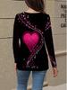 Damen T-Shirt mit Herzmuster und überkreuzten Trägern, Langarm