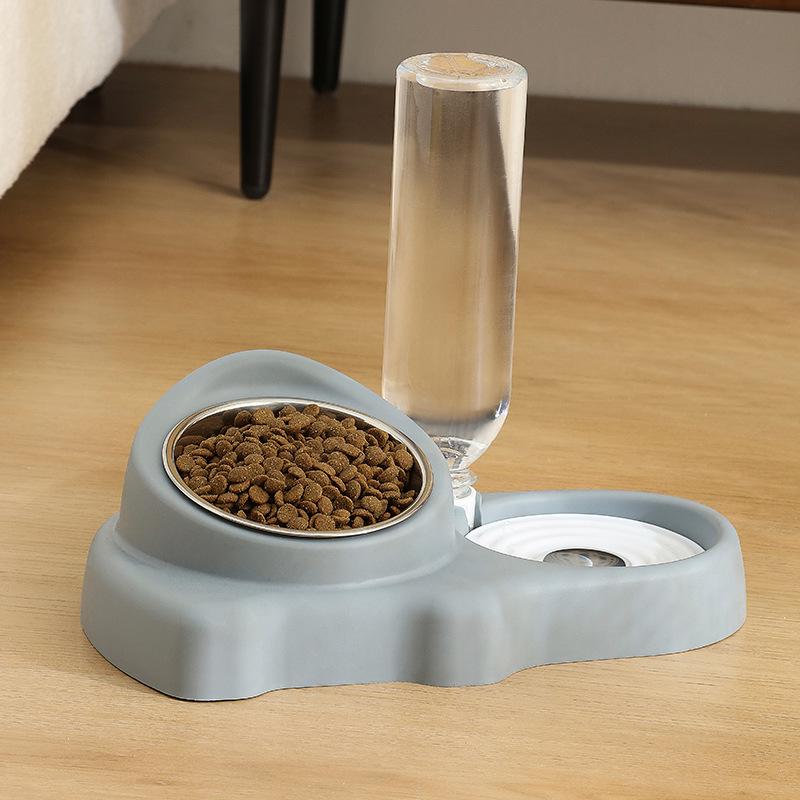 Pet Double Ceramic Bowl: Integrated Water & Food Anti-Tip Feeder for Cats and Dogs