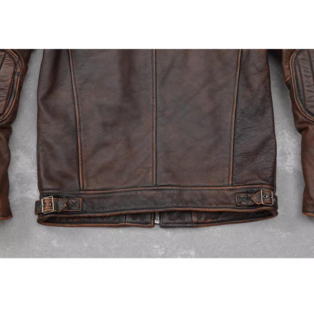 Chinese Size Vintage Red Brown Real Cowhide Genuine Leather Jacket Men Motorcycle Coat Mens Biker Clothes Spring Autumn