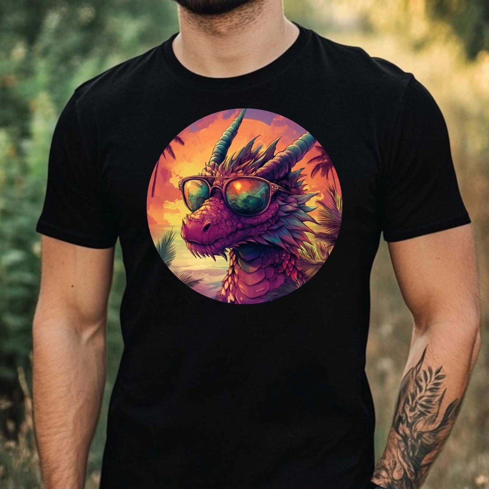 T-Shirt Herren Drache mit Sonnenbrille Motiv Baumwolle Größe XS bis 5XL L
