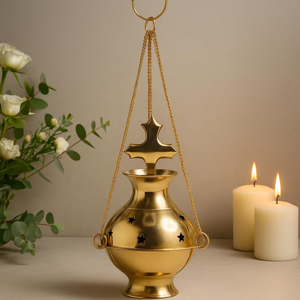 Shamtam Light Hanging Brass Thurible Incense Burner With Cross