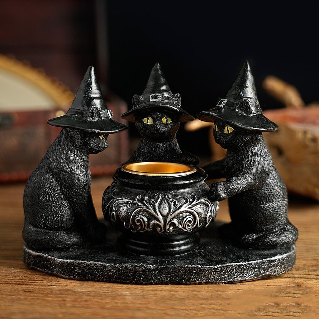 Halloween Cat Mysterious Dark Style Retro Ornaments Resin Crafts Festival Aromatherapy Candle Candlestick