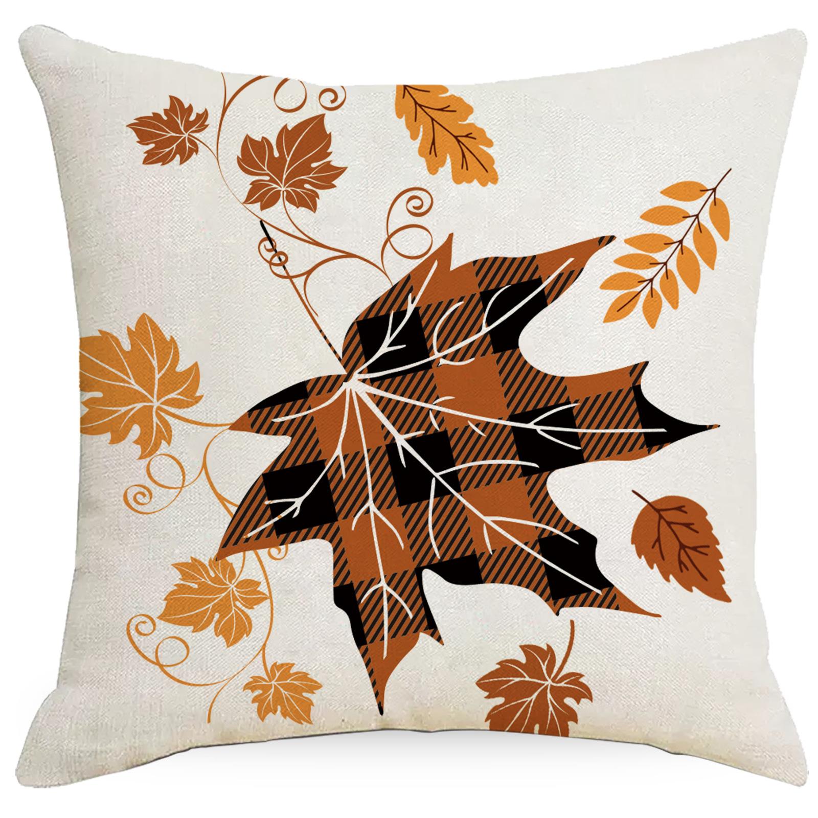 

Подушка для украшения дома Осенний урожай Тыква Кленовый лист Лен Гостиная Диванная подушка 45 * 45Cm