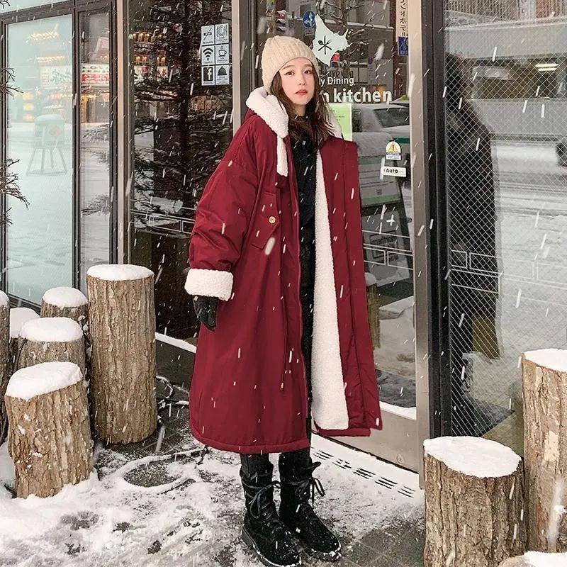 Cappotto Ispessito in Lana d'Agnello Imbottito in Cotone Femminile Inverno Versione Coreana Ampio Lunghezza Media Cappotto Imbottito in Cotone Torta Superare Cappotto Imbottito in Cotone Cappotto