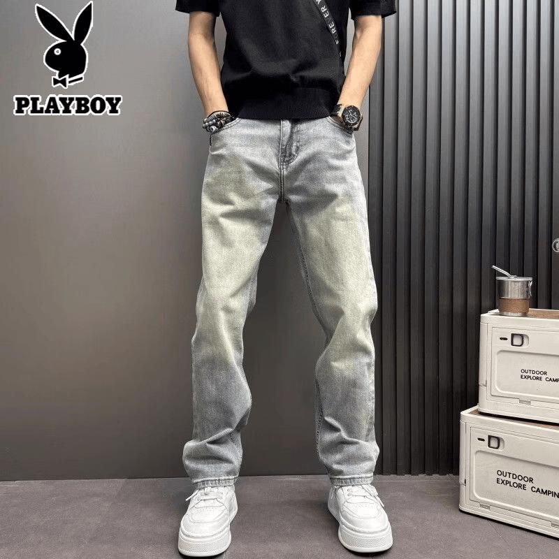 PLAYBOY Men's Elastic Waist Straight Wide Leg Jeans