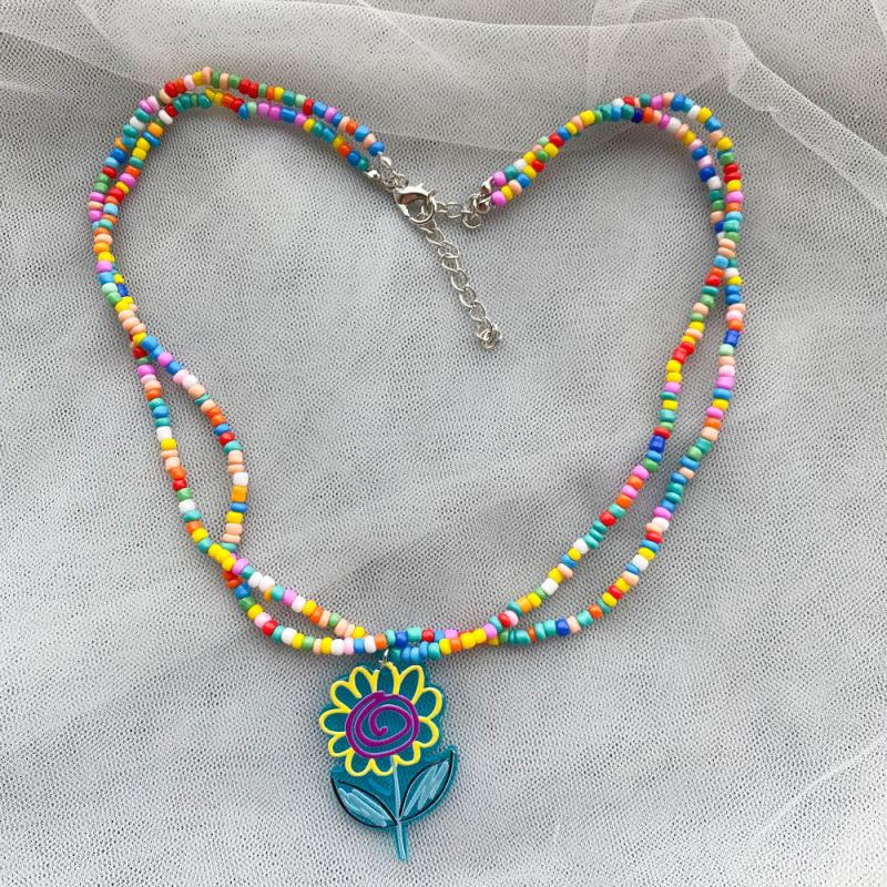 

Двухслойное красочное ожерелье с подвеской в виде цветка из бусин для девочек, женщин, чокер из бусин ручной работы, богемное ожерелье, ювелирный подарок A2