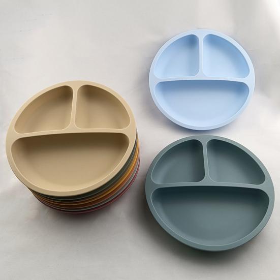 Baby Plate Divided Design BPA Free Silicone 3 Grids Toddler Suction Plate Infant Feeding Supplies Daily Use