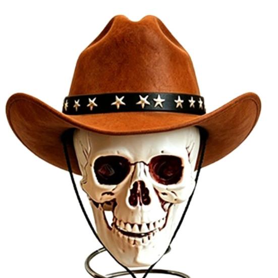 Halloween Desktop Ornament Gothic Skull Tree Topper with Cowboy Hat, Vintage Western High-end Home Decor Skeleton for Halloween, Spooky Christmas Top