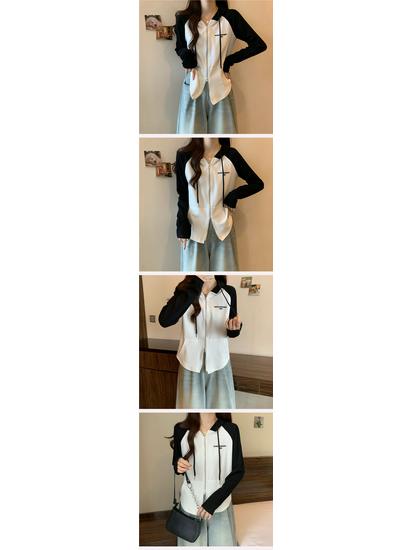 Women's Slim-Fit Raglan Double Zipper Hoodie, Spliced Design with Baby Fleece, Fleece-Lined for Autumn and Winter, Salt-Style Top.