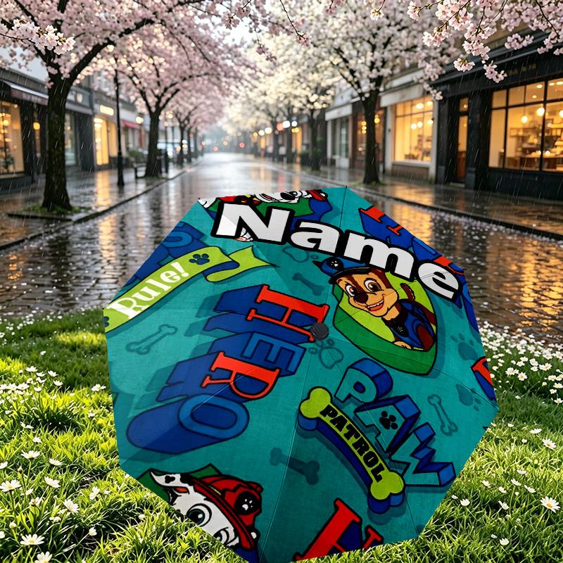 Custom Name Personalized Dog Dog Print Umbrella, Auto Open Close, 8‑Rib Sturdy Frame, Commute Camping Hiking Use, Birthday Gift