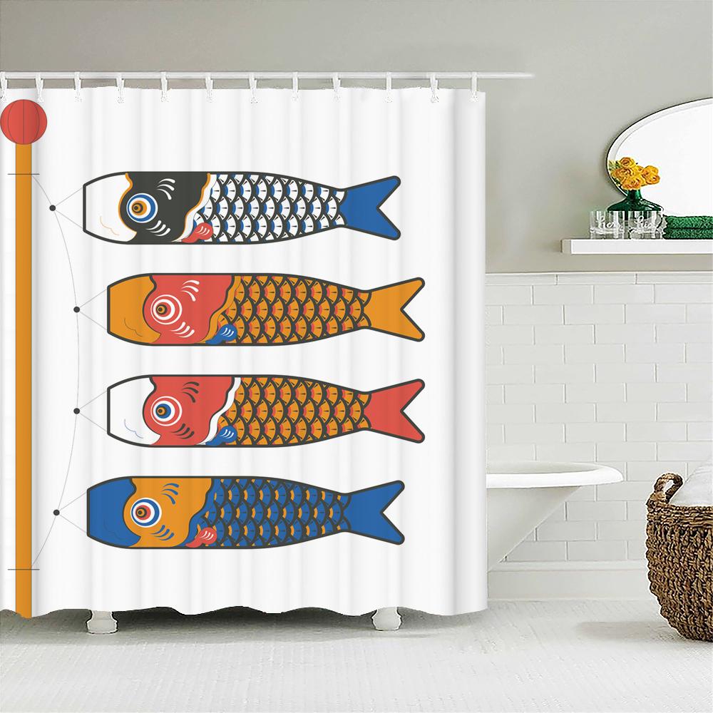 Japan Carp Banner Japanese-style Lucky Cat Printed Bath Curtains Bathroom For Bathing Cover Shower Curtains with 12 Pcs Hooks